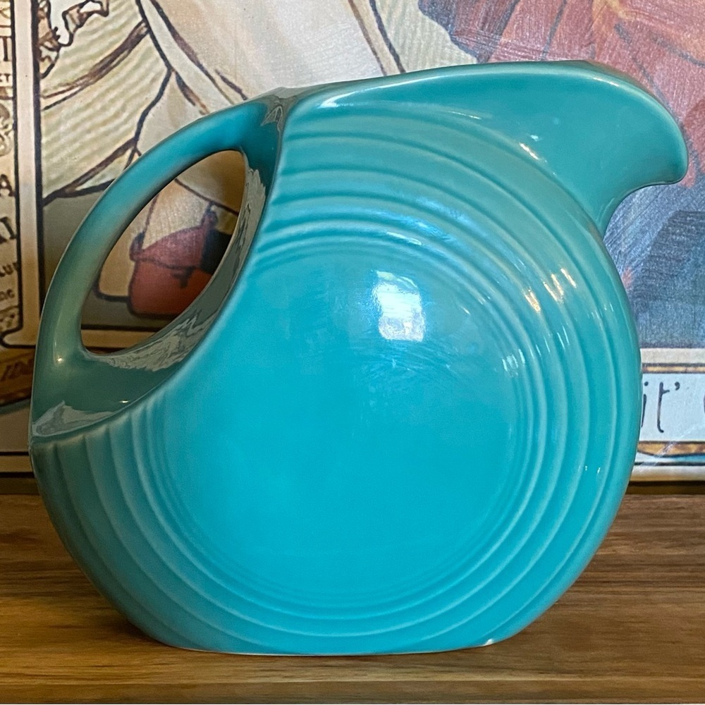 Vintage Fiesta Turquoise Disk Pitcher Fiesta Ware 7” - Picture 5 of 14